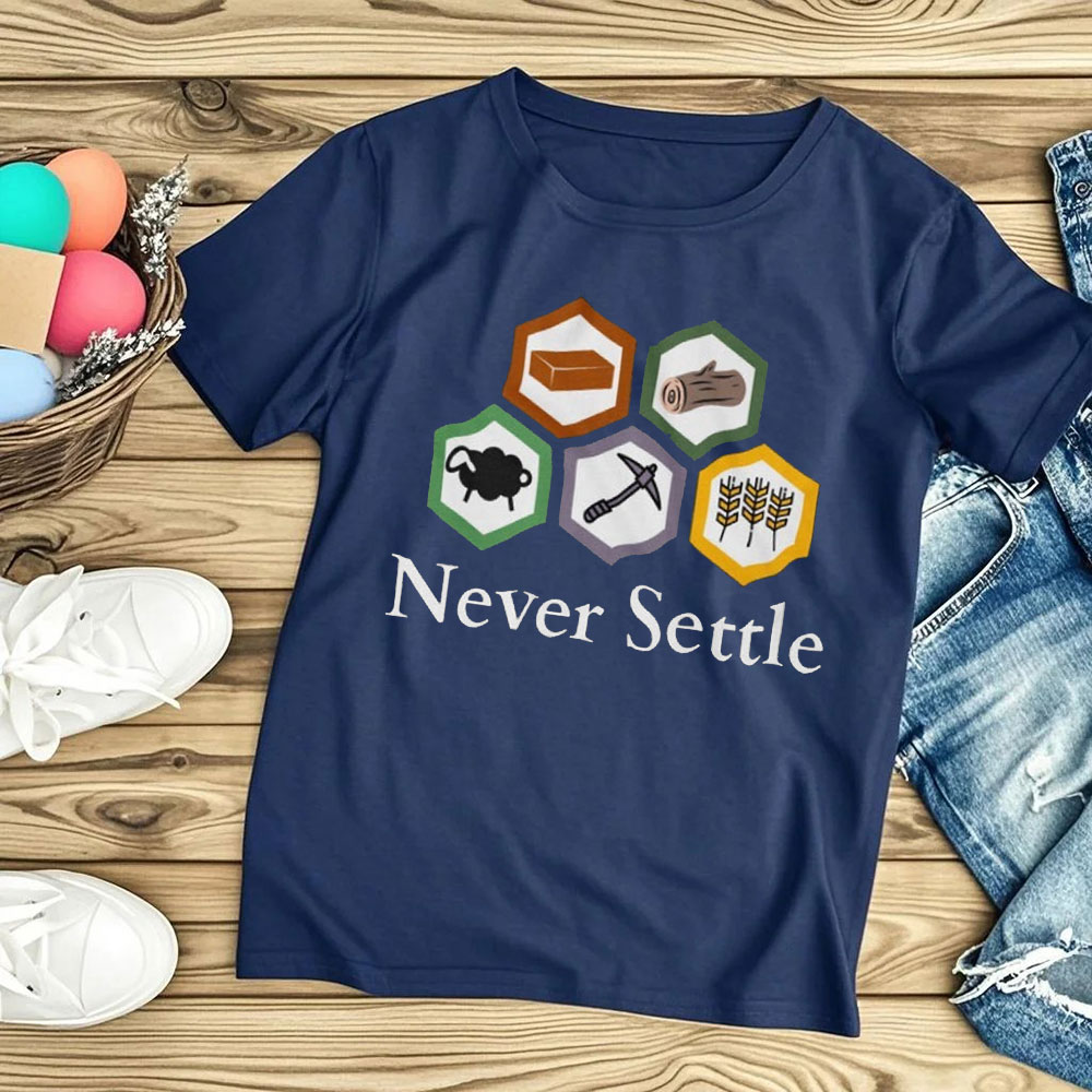 Never Settle Catan Shirt Vinta - огляд і ціна Board Game Catan