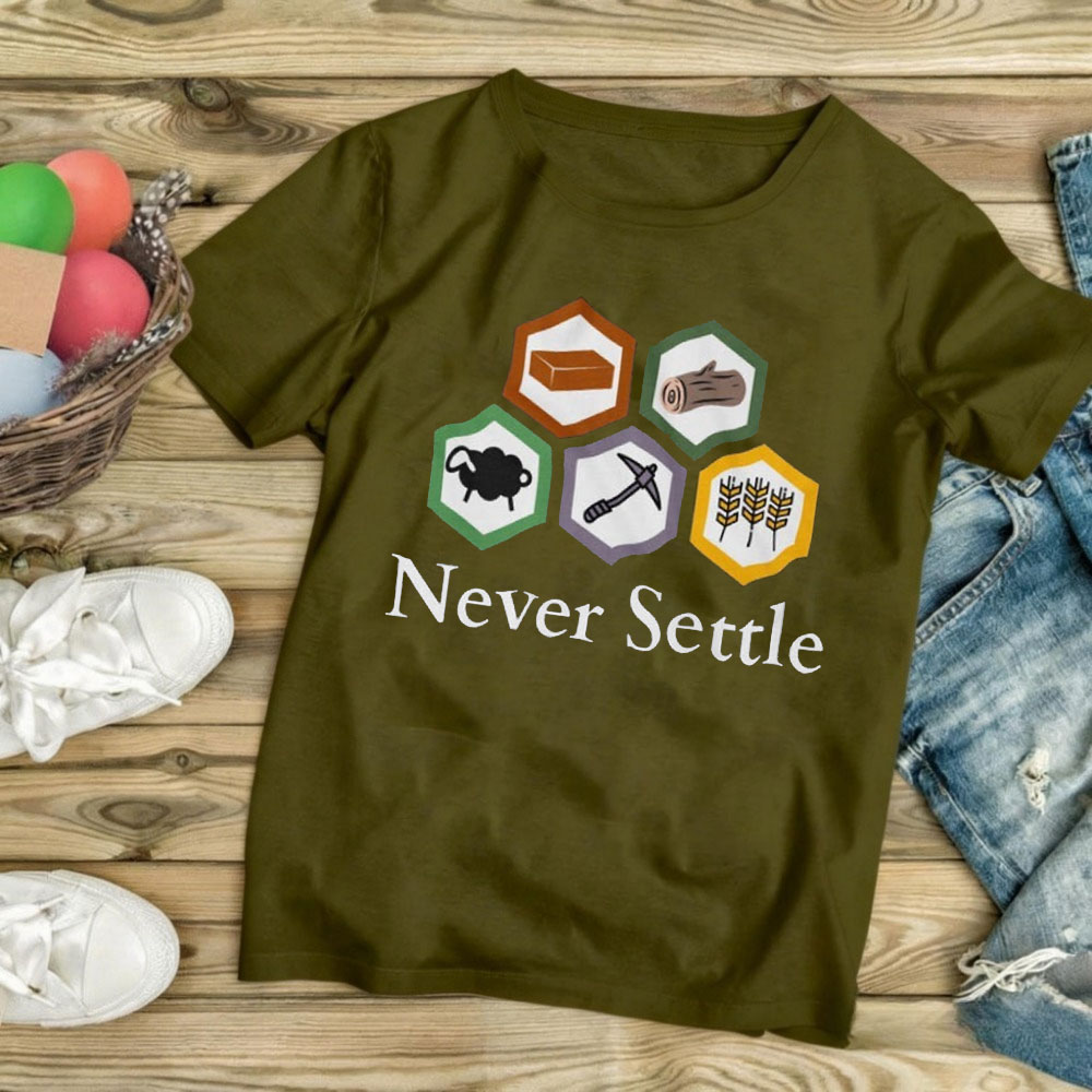 Never Settle Catan Shirt Vinta - огляд і ціна Board Game Catan