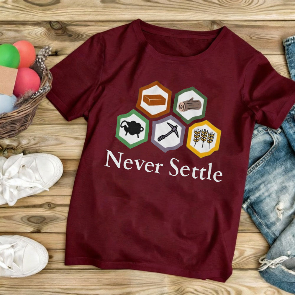 Never Settle Catan Shirt Vinta - огляд і ціна Board Game Catan